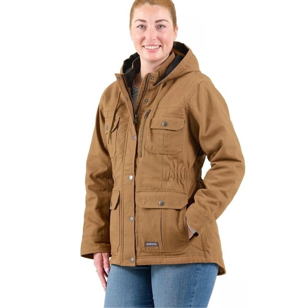 Berne Women's Softstone Duch Hooded Ranch Coat Brown Size 1X Canvas Workwear NWT